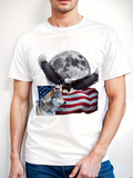 Men's T-Shirt Majestic Moonlit Sky With American Flag Eagle And Wolf
