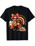 Men's T-Shirt Cool Turkey Wearing Sunglasses With Pumpkin Pie And Milkshake Turkey