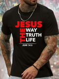 Men's T-Shirt Jesus The Way Truth Life Typography Black T Shirt