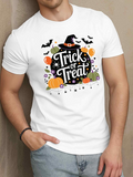 Men's T-Shirt Trick Or Treat Pumpkins With Balloons Bats Witch Hat Halloween Theme