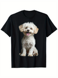 Men's T-Shirt Fluffy White Puppy Sitting With Tongue Out Smiling Cheerful Dog