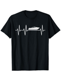 Men's T-Shirt Heartbeat Line With Classic Speedboat Graphic On Black Shirt Speedboat