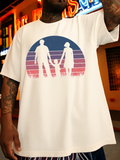 Men's T-Shirt Retro Sunset With Silhouetted Family Holding Hands Scene