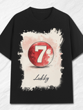 Men's T-Shirt Lucky Seven Painted Watercolor Effect Red Ball