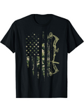 Men's T-Shirt Distressed Camouflage American Flag With Bow Hunting Equipment