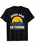 Men's T-Shirt Jesus Said With Setting Sun And Fisherman Under Yellow Sky Fishing Boat
