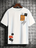 Men's T-Shirt Urban Labels With Collaged Graphics On Crisp White Cotton T Shirt