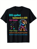 Men's T-Shirt Rainbow Neon Sparkles With Paw Prints Surrounding Vibrant Dog