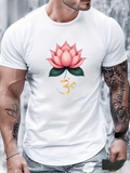 Men's T-Shirt Pink Lotus With Green Leaves And Sanskrit Symbol Blossom