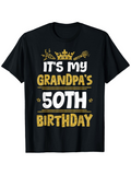 Men's T-Shirt Its My Grandpas 50th Birthday Gold Crown Confetti Festive Party T Shirt