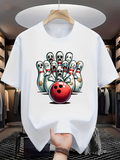 Men's T-Shirt Funny Faces Among Bowling Pins With Red Bowling Ball