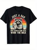 Men's T-Shirt Just A Dad Holding Milk With Sunset Stripes Smiling Raccoon