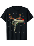 Men's T-Shirt Festive Reindeer With Antlers Snowflakes Red Nose Wrench Tool