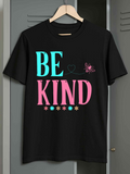 Men's T-Shirt Be Kind Colorful Letters With Butterfly Heart And Floral Motifs