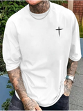 Men's T-Shirt Minimalist Black Cross Graphic On Plain White Shirt