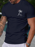 Men's T-Shirt Minimal Wave And Palm Tree With Coastal Style Motif T Shirt