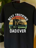 Men's T-Shirt Best Trucking Dad Ever Vintage Rainbow Sunset With Classic Semi Truck