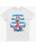 Women's T-Shirt Anchored In Christ Pink Ribbon Across Classic Anchor