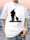 Men's T-Shirt Shadowed Silhouette Of Hunter Standing With Loyal Dog Companion