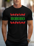 Men's T-Shirt Hohoho Red Reindeer With Holiday Snowflake Decorative Pattern