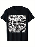 Men's T-Shirt Surreal Alien With Multiple Cats Taking A Selfie Artwork