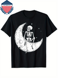 Men's T-Shirt Glow In The Dark Crescent Moon With Sitting Skeleton