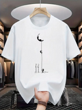 Men's T-Shirt Three Cats Climbing Up Rope Reaching For Crescent Moon