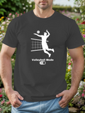 Men's T-Shirt Volleyball Mode Athlete Silhouette Leaping Over Net With Ball In Motion