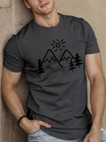 Men's T-Shirt Sunshine Over Snow Capped Mountains With Pine Trees Design
