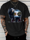 Men's T-Shirt Mountain Lake Reflection With Forested Landscape Inside Majestic Bear