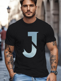 Men's T-Shirt Large Minimal Letter J Under Soft Blue Light