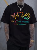 Men's T-Shirt Live Love Accept Colorful Puzzle Heart Design Promoting Autism Awareness