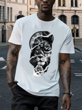 Men's T-Shirt Monochrome Jungle Vibe With Roaring Lion Surrounded By Shadows