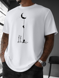 Men's T-Shirt Whimsical Nighttime Forest Scene With Climbing Silhouette Under Crescent Moon