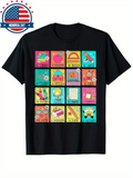 Men's T-Shirt Cute Food And School Supplies Pattern With Colorful Fun Illustrations Grid