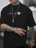 Men's T-Shirt Heartbeat Pulse Line With Soccer Ball Graphic Design