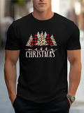 Men's T-Shirt Merry Christmas Plaid Evergreen Trees With Festive Holiday Patterns Forest
