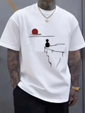 Men's T-Shirt Red Sun Over Artistic Cliff Edge With Minimalist Seated Silhouette Figure
