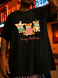 Men's T-Shirt Merry Christmas Corgis In Festive Sweaters With Santa Hats Under Holiday Lights Dogs