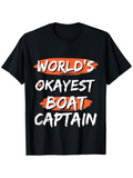 Men's T-Shirt Worlds Okayest Boat Captain White Distressed Brush Lettering T Shirt
