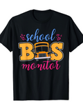 Men's T-Shirt School Bus Monitor With Yellow Bus Surrounded By Pink Hearts Illustration