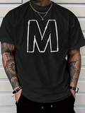 Men's T-Shirt Bold White Sketch Outline Letter M Design