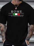 Men's T-Shirt Rome With Green White Red Stripes And Clean Lettering On Black Shirt