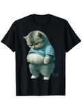 Men's T-Shirt Chubby Cat Wearing Blue Shirt Looking Down Cartoon Cat