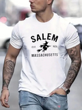 Men's T-Shirt Salem Massachusetts Witch Flying Over City Nightscape