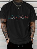 Men's T-Shirt London Bold Digital Gradient Letters Across The Black Shirt