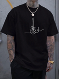 Men's T-Shirt Single Line Artistic Drawing With Electric Guitar And Sound Wave Guitar