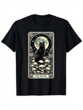 Men's T-Shirt The Moon Black Cat Surrounded By Skulls Roses And Starry Night Moon