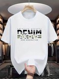 Men's T-Shirt Creative Apparel Modern Lettering With Striped Abstract Bold Denim Text