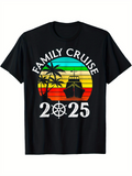 Men's T-Shirt Family Cruise Colorful Sunset With Palm Trees And Large Ship